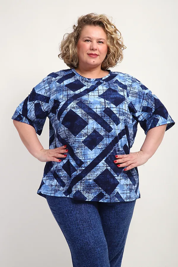 Костюм с брюками КЖ-007 НАТАЛИ, синий, ромбы - фото 2