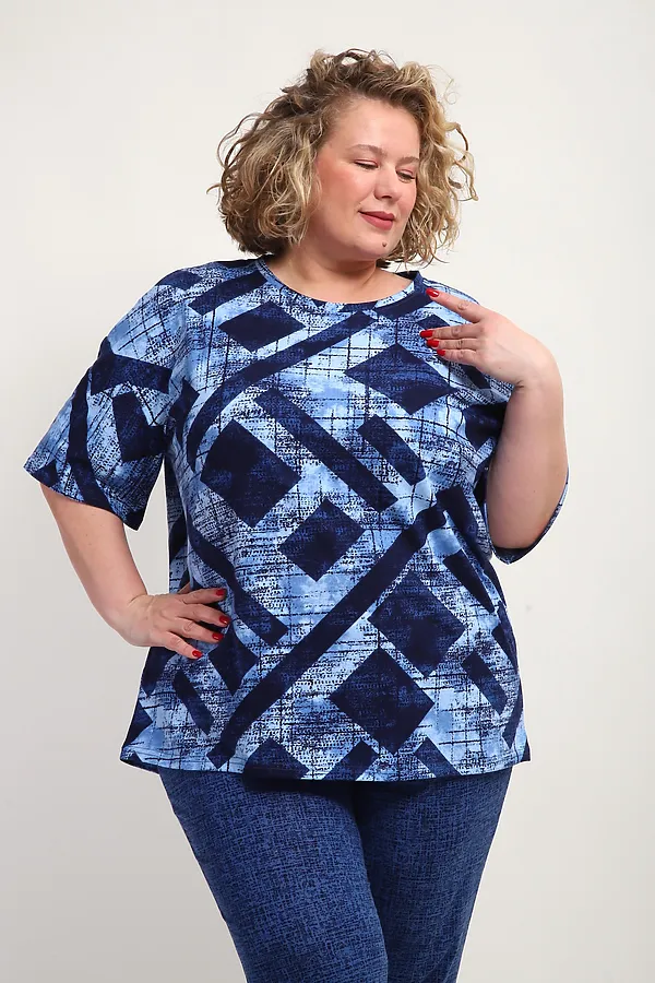 Костюм с брюками КЖ-007 НАТАЛИ, синий, ромбы - фото 2