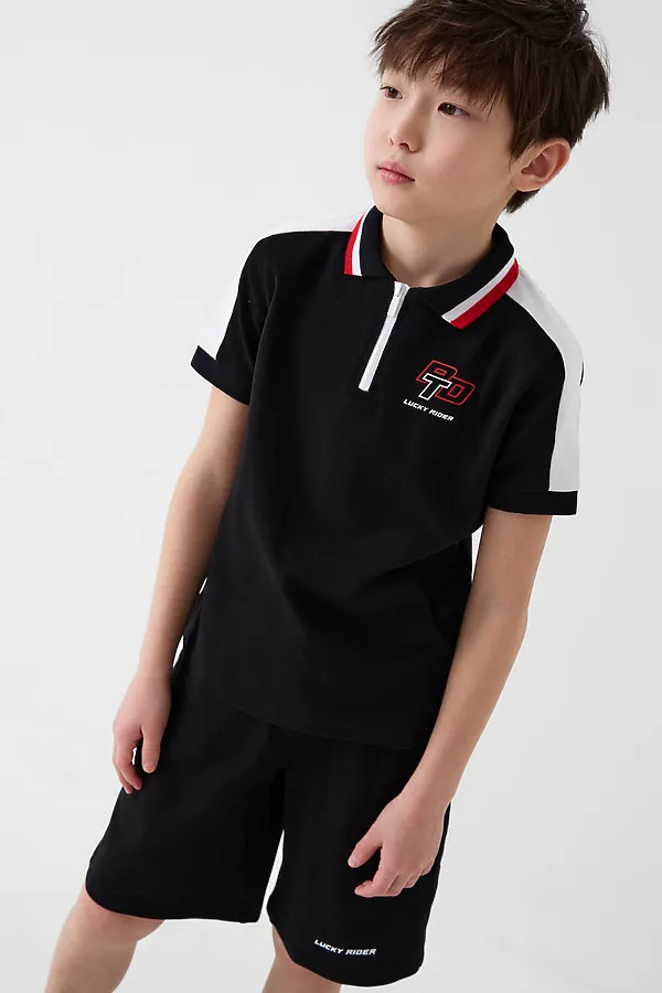 Комплект трикотажный для мальчиков: джемпер с воротником поло, шорты PLAYTODAY, черный - фото 2