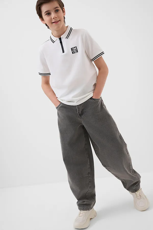 Джемпер трикотажный с воротником поло для мальчиков PLAYTODAY, белый - фото 2