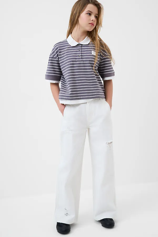 Джемпер трикотажный с воротником поло для девочек PLAYTODAY, белый,серый - фото 2