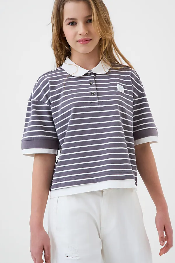 Джемпер трикотажный с воротником поло для девочек PLAYTODAY, белый,серый - фото 2