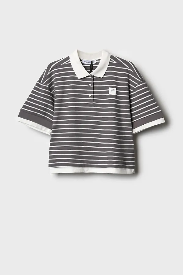 Джемпер трикотажный с воротником поло для девочек PLAYTODAY, белый,серый - фото 2