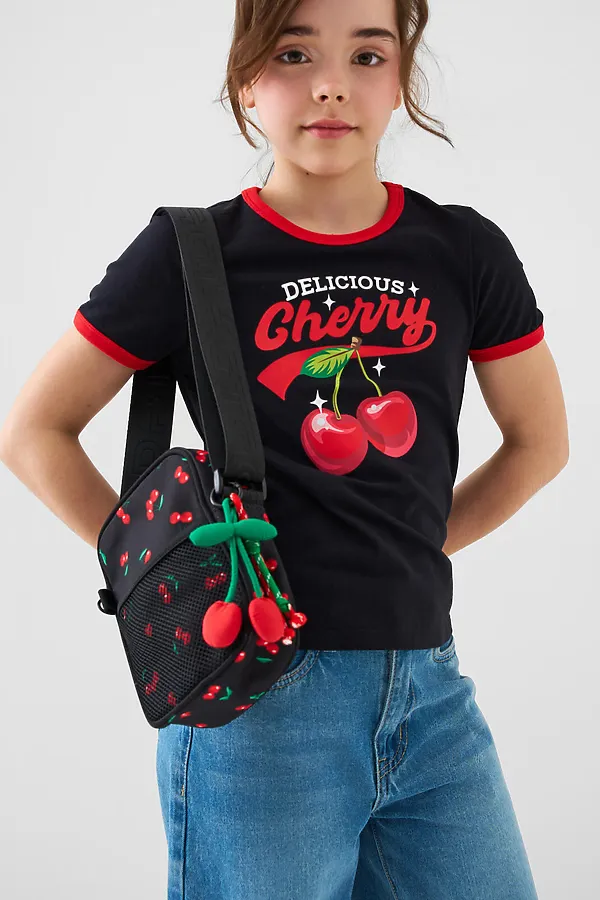 Сумка с брелоком для девочек PLAYTODAY, черный,красный - фото 2