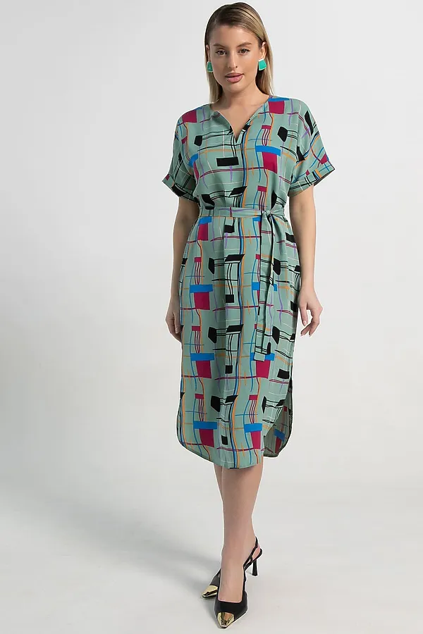 Платье Геометрия стиля LADY TAIGA, зеленое - фото 2