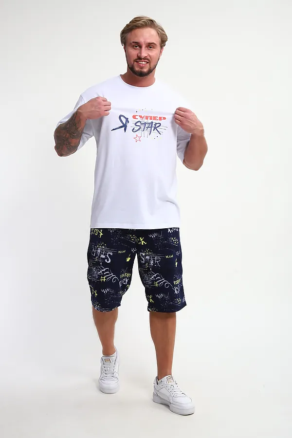 Костюм с шортами КМ-01 НАТАЛИ, синий/желтый/белый буквы star - фото 2