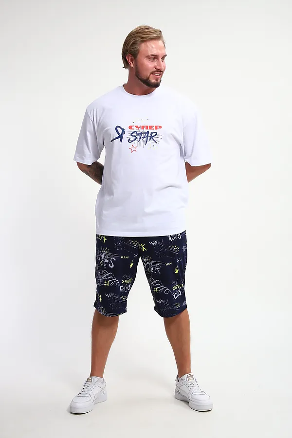 Костюм с шортами КМ-01 НАТАЛИ, синий/желтый/белый буквы star - фото 2