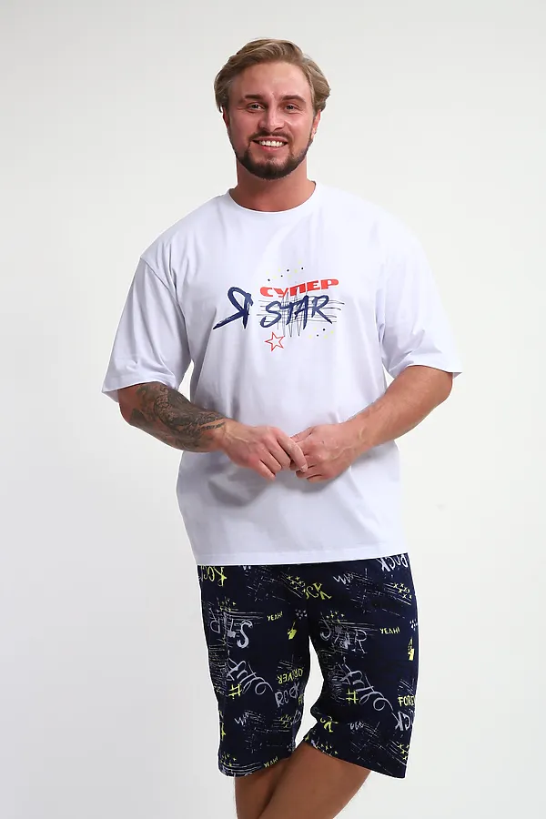 Костюм с шортами КМ-01 НАТАЛИ, синий/желтый/белый буквы star - фото 2