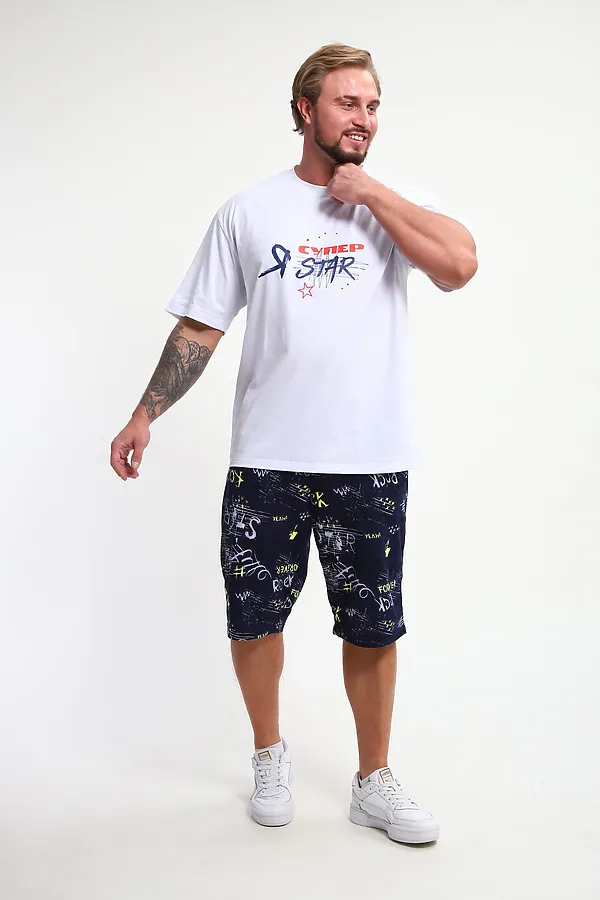 Костюм с шортами КМ-01 НАТАЛИ, синий/желтый/белый буквы star - фото 2