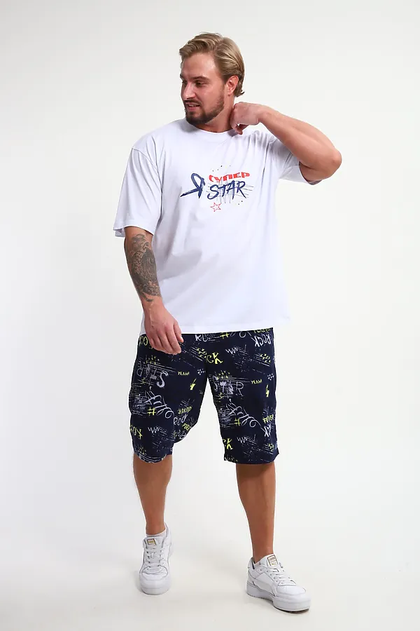 Костюм с шортами КМ-01 НАТАЛИ, синий/желтый/белый буквы star - фото 2