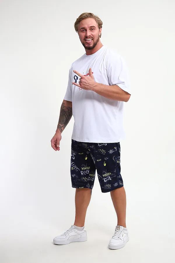 Костюм с шортами КМ-01 НАТАЛИ, синий/желтый/белый буквы star - фото 2