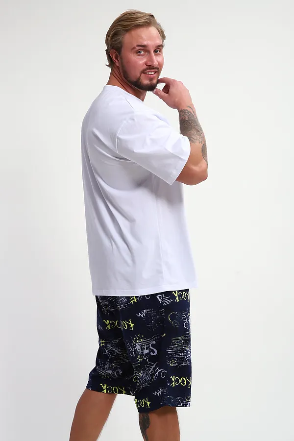 Костюм с шортами КМ-01 НАТАЛИ, синий/желтый/белый буквы star - фото 2