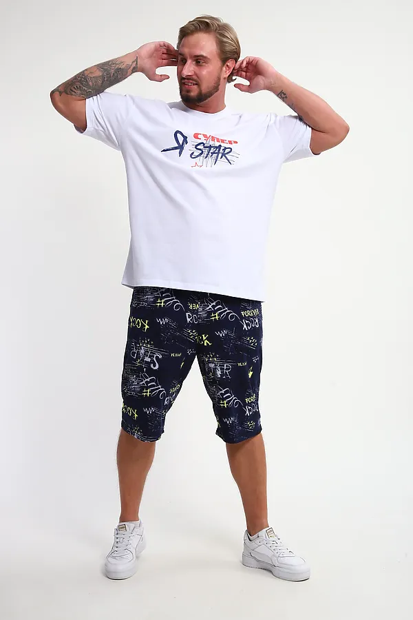 Костюм с шортами КМ-01 НАТАЛИ, синий/желтый/белый буквы star - фото 2