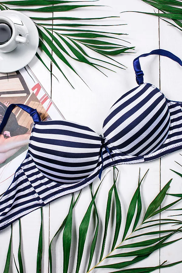 Бюстгальтер в полоску с push up LE CABARET, белый - фото 2