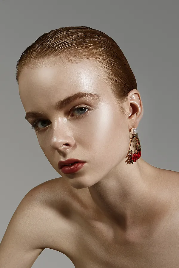 Серьги "Остров цветов" Nothing Shop, золотистый, белый, красный - фото 2