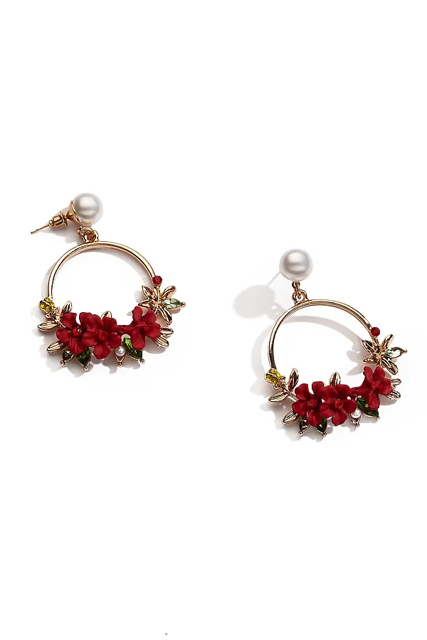 Серьги "Остров цветов" Nothing Shop, золотистый, белый, красный - фото 2