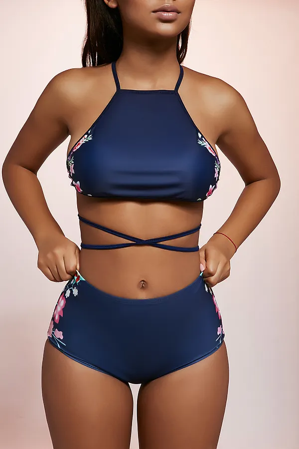 Купальник "Заклинательница акул" LE CABARET, темно-синий, розовый: салатовый - фото 2