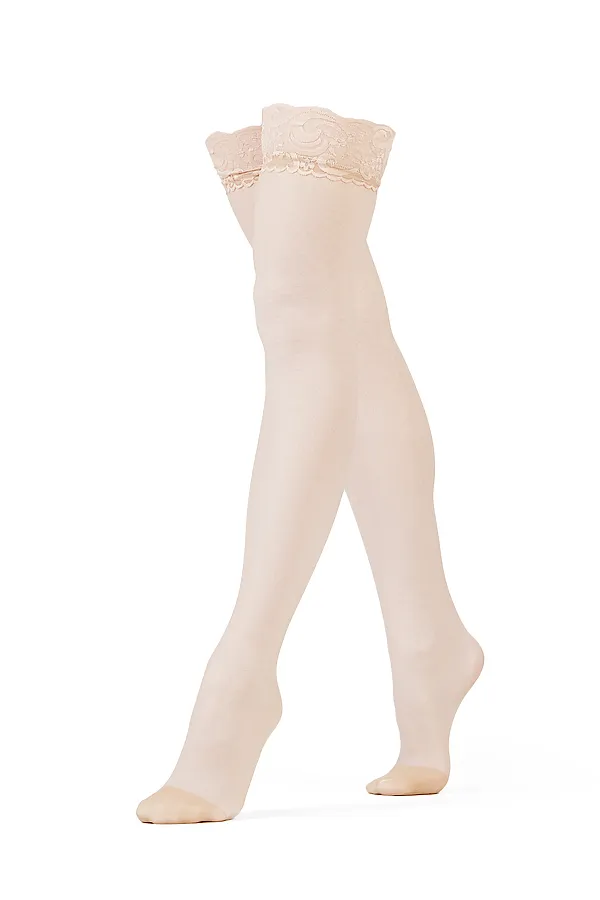 Чулки нейлоновые женские чулки чулки с кружевами чулки на резинке чулки под пояс "Танец с дьяволом" LE CABARET, бежевый - фото 2