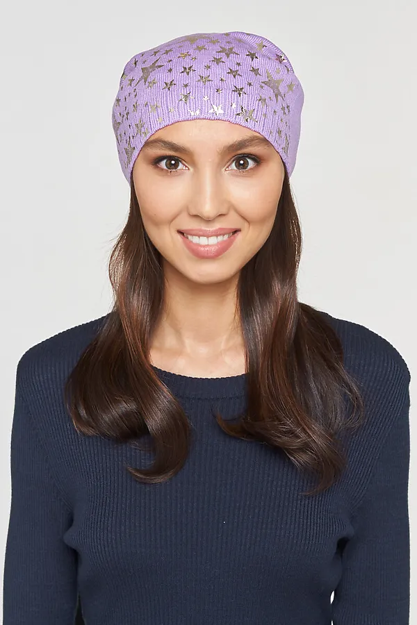 Шапка VAY, св.фиалка/звезды/бледное золото - фото 2