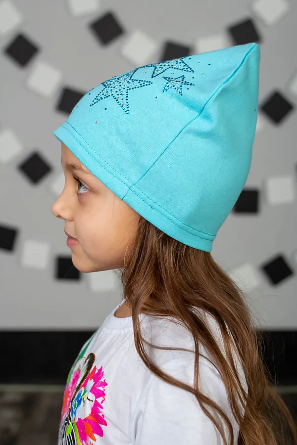 Шапка "Звездочки стразы Бирюза" ДЕТСКИЙ ТРИКОТАЖ 37, бирюзовый - фото 2