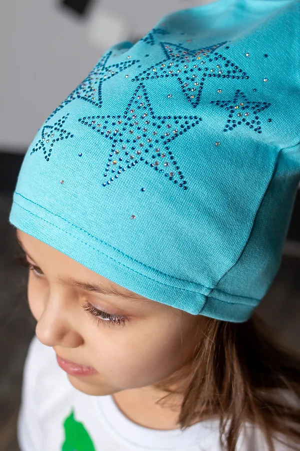 Шапка "Звездочки стразы Бирюза" ДЕТСКИЙ ТРИКОТАЖ 37, бирюзовый - фото 2