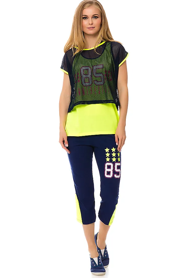 Комплект (Бриджи + Майка + Футболка) BON-AR, синий/лайм - фото 2