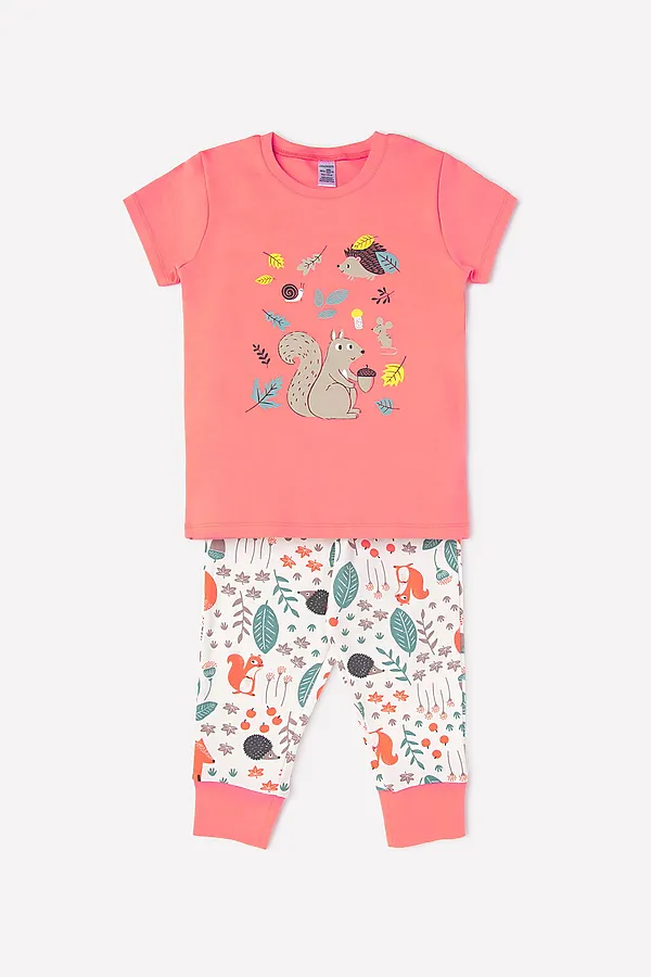 Пижама (Бриджи+Футболка) CROCKID SALE, коралл+осенняя пора - фото 2