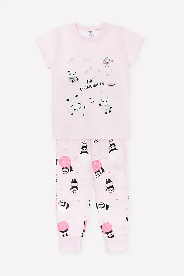 Пижама CROCKID, нежно-розовый, панды в космосе - фото 2