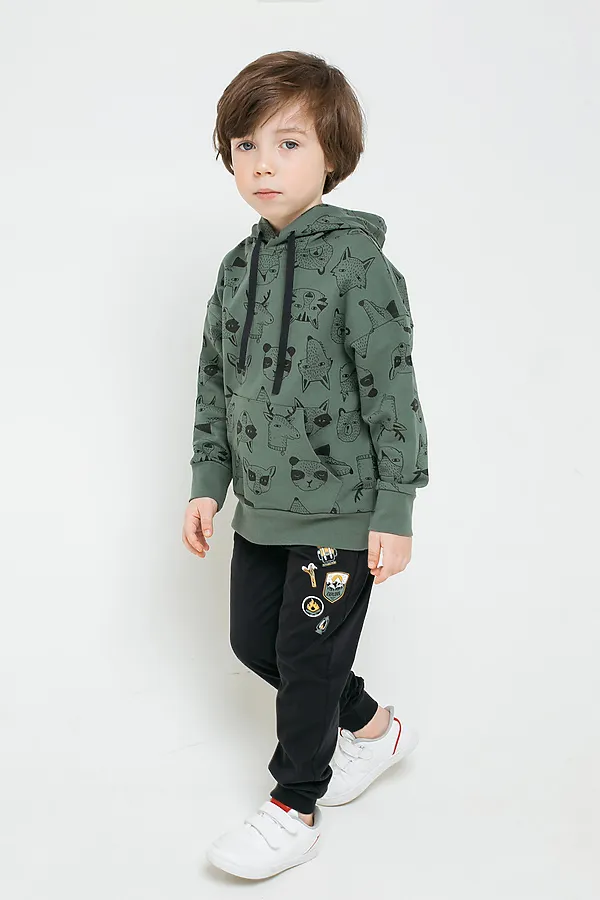Толстовка  CROCKID SALE, лесной мох, звери к1269 - фото 2
