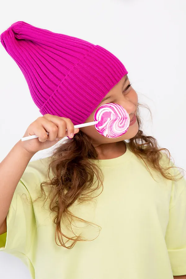 Шапка вязаная "Бини-Малина" ДЕТСКИЙ ТРИКОТАЖ 37, малиновый - фото 2