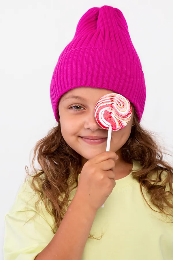 Шапка вязаная "Бини-Малина" ДЕТСКИЙ ТРИКОТАЖ 37, малиновый - фото 2