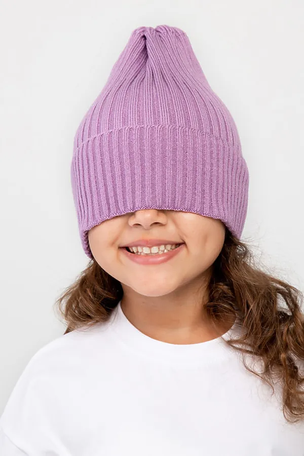Шапка вязаная "Бини-Лаванда" ДЕТСКИЙ ТРИКОТАЖ 37, сиреневый - фото 2