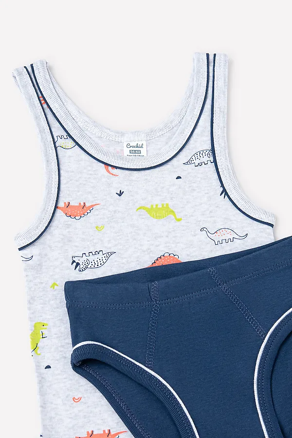 Комплект (Майка+Трусы) CROCKID SALE, дино на меланже, темно-синий - фото 2