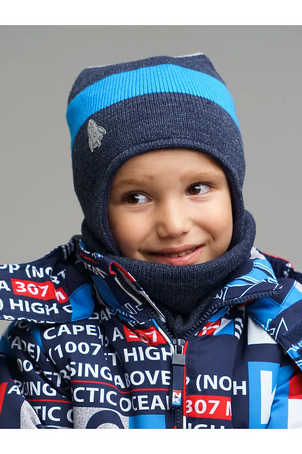 Комплект (Шапка+Снуд) PLAYTODAY, тёмно-синий,голубой,светло-серый - фото 2