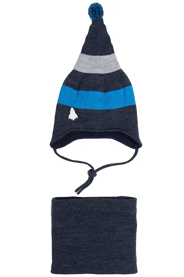 Комплект (Шапка+Снуд) PLAYTODAY, тёмно-синий,голубой,светло-серый - фото 2