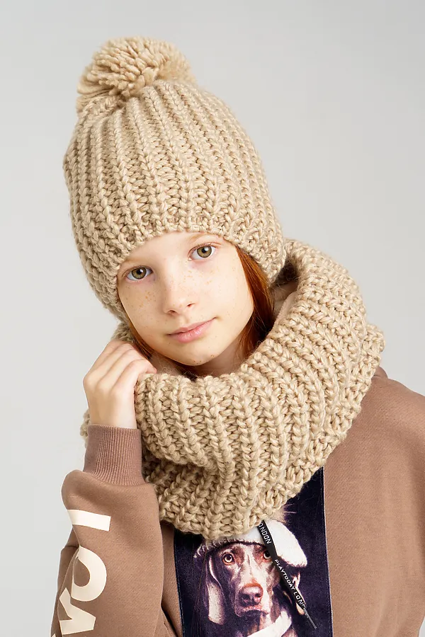 Комплект (Шапка+Снуд) PLAYTODAY, бежевый - фото 2