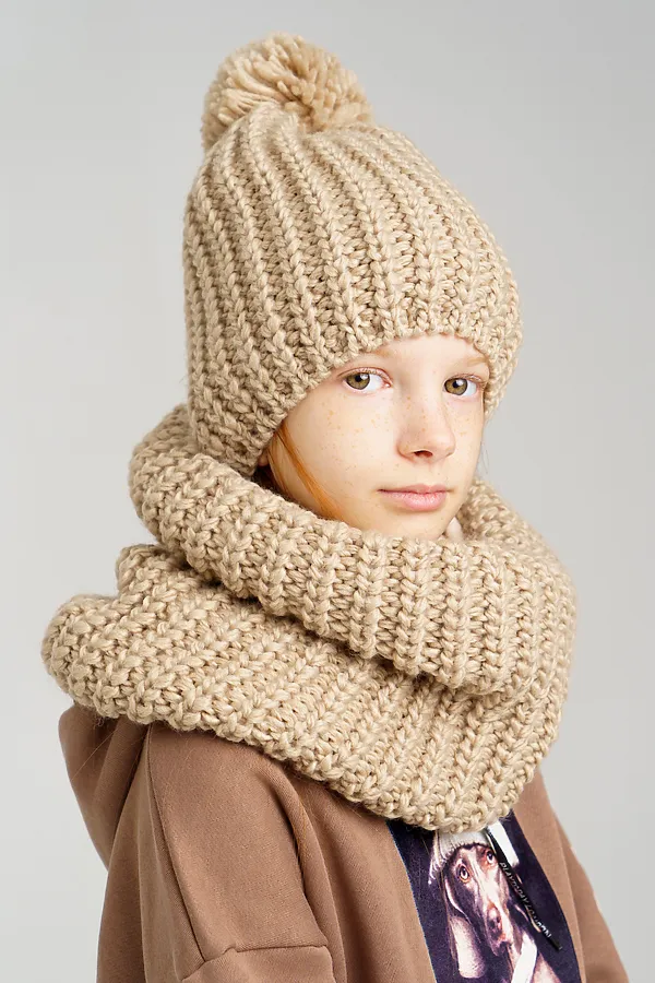 Комплект (Шапка+Снуд) PLAYTODAY, бежевый - фото 2