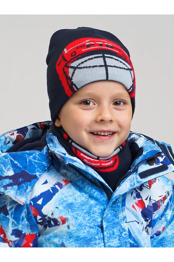 Комплект (Шапка+Снуд) PLAYTODAY, тёмно-синий,светло-серый,красный - фото 2