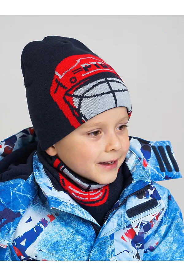 Комплект (Шапка+Снуд) PLAYTODAY, тёмно-синий,светло-серый,красный - фото 2