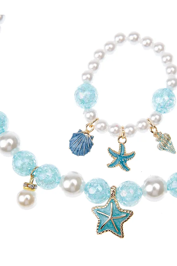 Комплект (Бусы+Браслет) PLAYTODAY, белый,голубой - фото 2