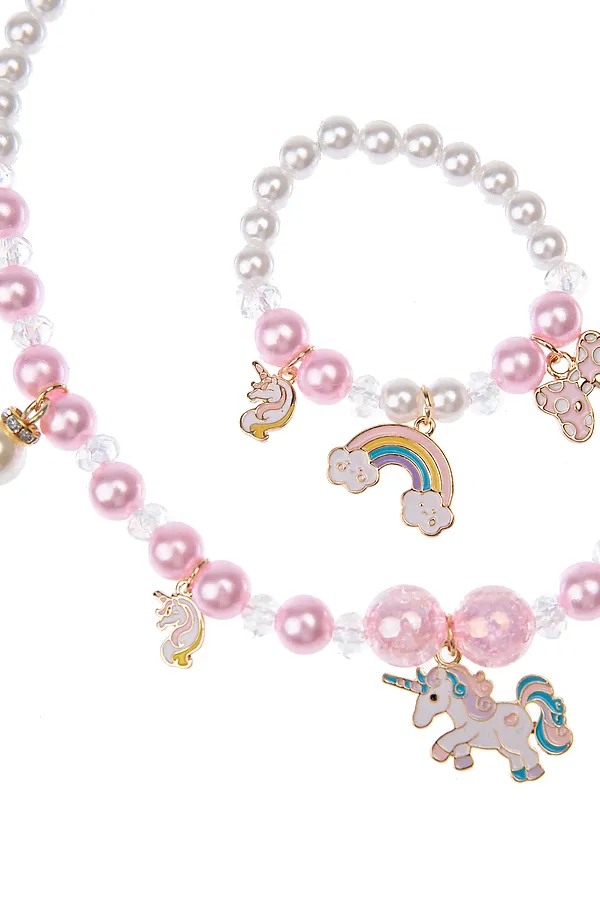 Комплект (Бусы+Браслет) PLAYTODAY, светло-розовый,белый - фото 2