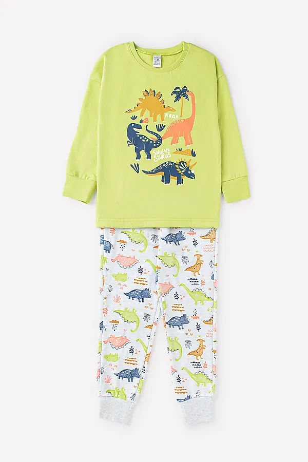 Пижама CROCKID SALE, темно-салатовый, дино на меланже - фото 2
