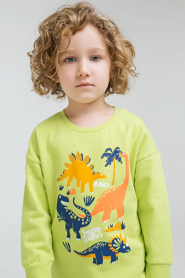 Пижама CROCKID SALE, темно-салатовый, дино на меланже - фото 2