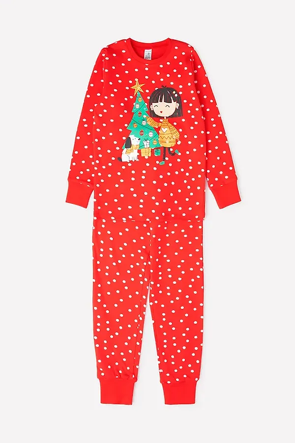 Пижама CROCKID SALE, насыщенно-красный,зимний снег - фото 2