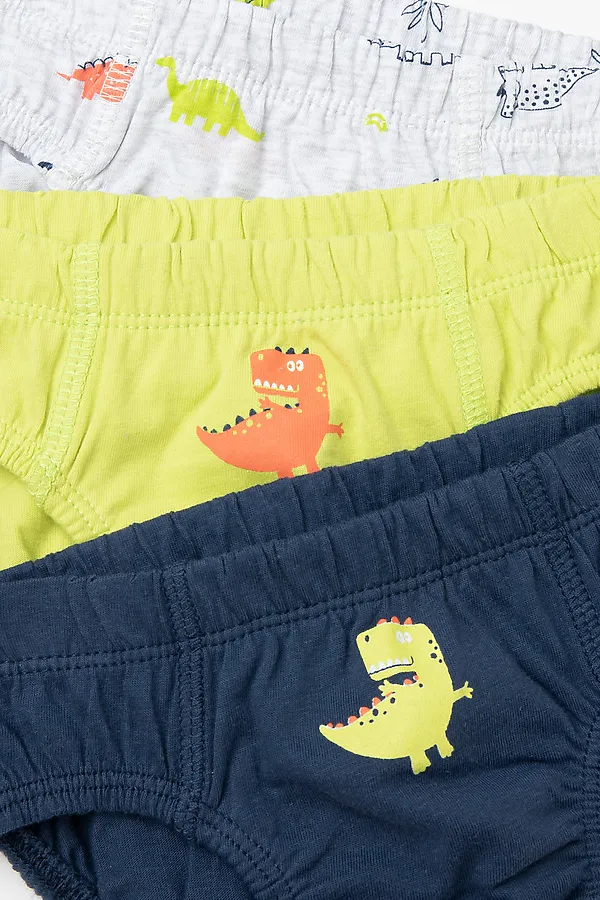 Трусы 3 шт. CROCKID SALE, тем.синий, салат, св.серый меланж, дино - фото 2