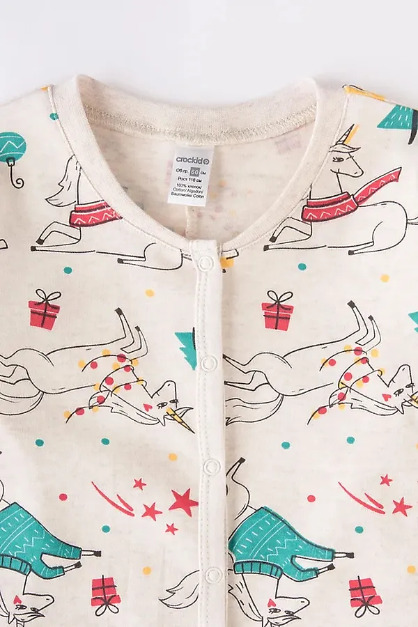 Комбинезон CROCKID SALE, новогоднее волшебство на св.бежевом меланже - фото 2