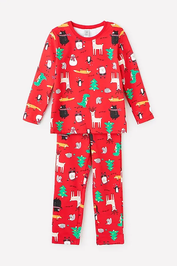 Пижама CROCKID SALE, праздничный микс на насыщенно-красном - фото 2