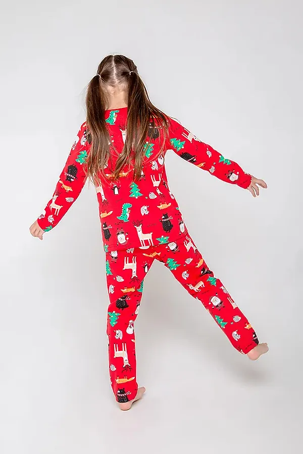 Пижама CROCKID SALE, праздничный микс на насыщенно-красном - фото 2