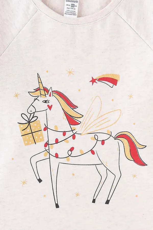 Пижама CROCKID SALE, св.бежевый меланж,новогоднее волшебство - фото 2