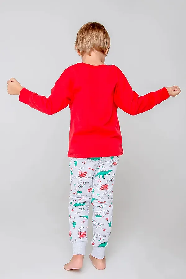 Пижама CROCKID SALE, насыщенно-красный,новогодние динозавры - фото 2